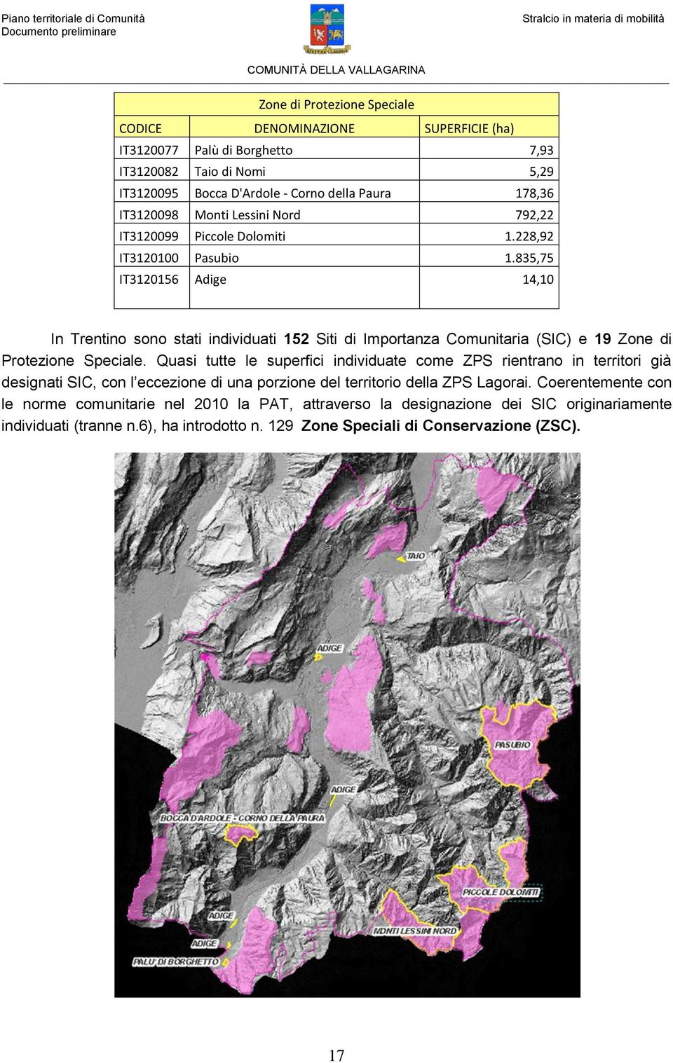 835,75 IT3120156 Adige 14,10 In Trentino sono stati individuati 152 Siti di Importanza Comunitaria (SIC) e 19 Zone di Protezione Speciale.