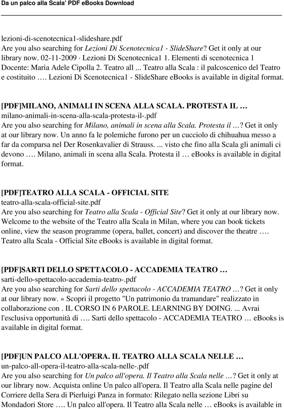 Lezioni Di Scenotecnica1 - SlideShare ebooks is [PDF]MILANO, ANIMALI IN SCENA ALLA SCALA. PROTESTA IL milano-animali-in-scena-alla-scala-protesta-il-.