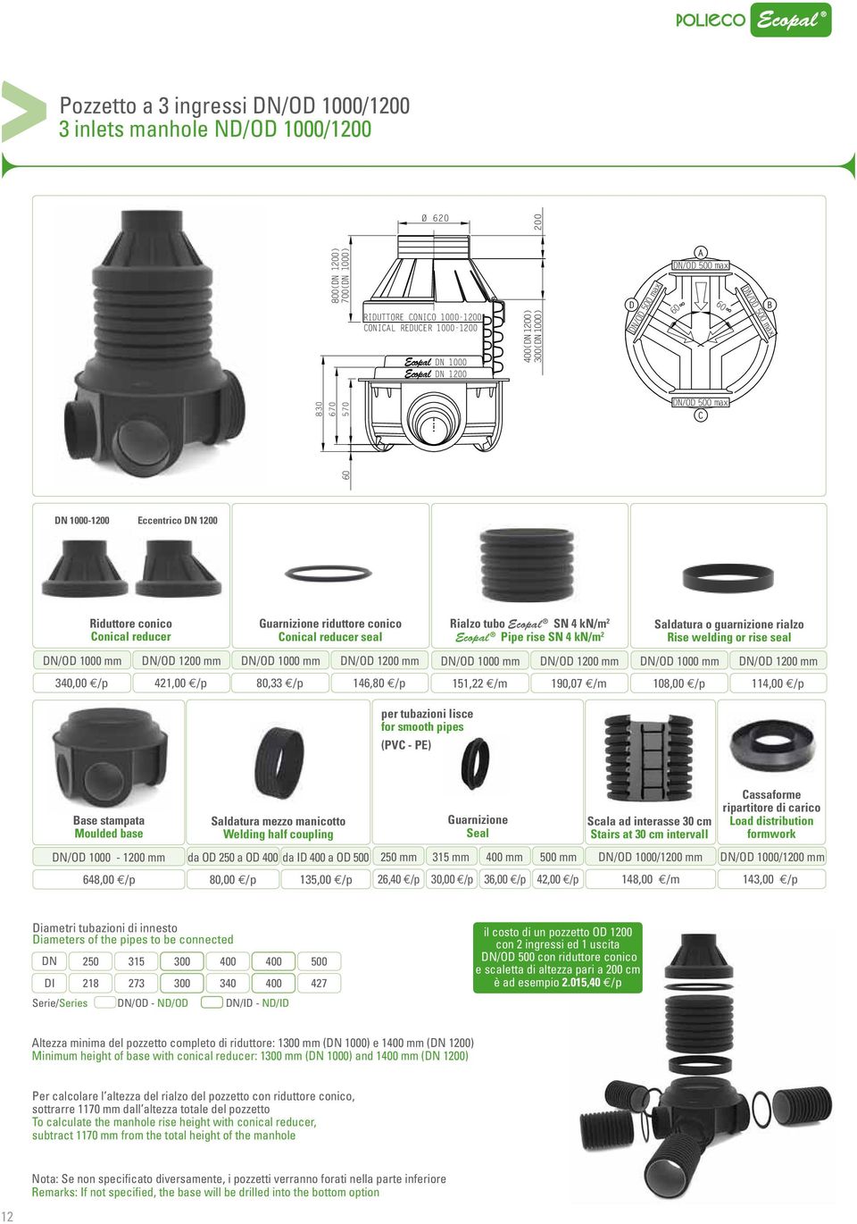 rise SN 4 kn/m 2 Saldatura o guarnizione rialzo Rise welding or rise seal DN/OD 1000 DN/OD 1 DN/OD 1000 DN/OD 1 DN/OD 1000 DN/OD 1 DN/OD 1000 DN/OD 1 340,00 421,00 80,33 146,80 151,22 /m 190,07 /m