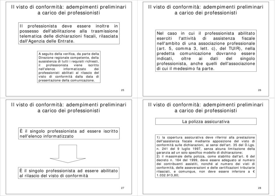 A seguito della verifica, da parte della Direzione regionale competente, della sussistenza di tutti i requisiti richiesti, il professionista viene iscritto nell'elenco informatizzato dei