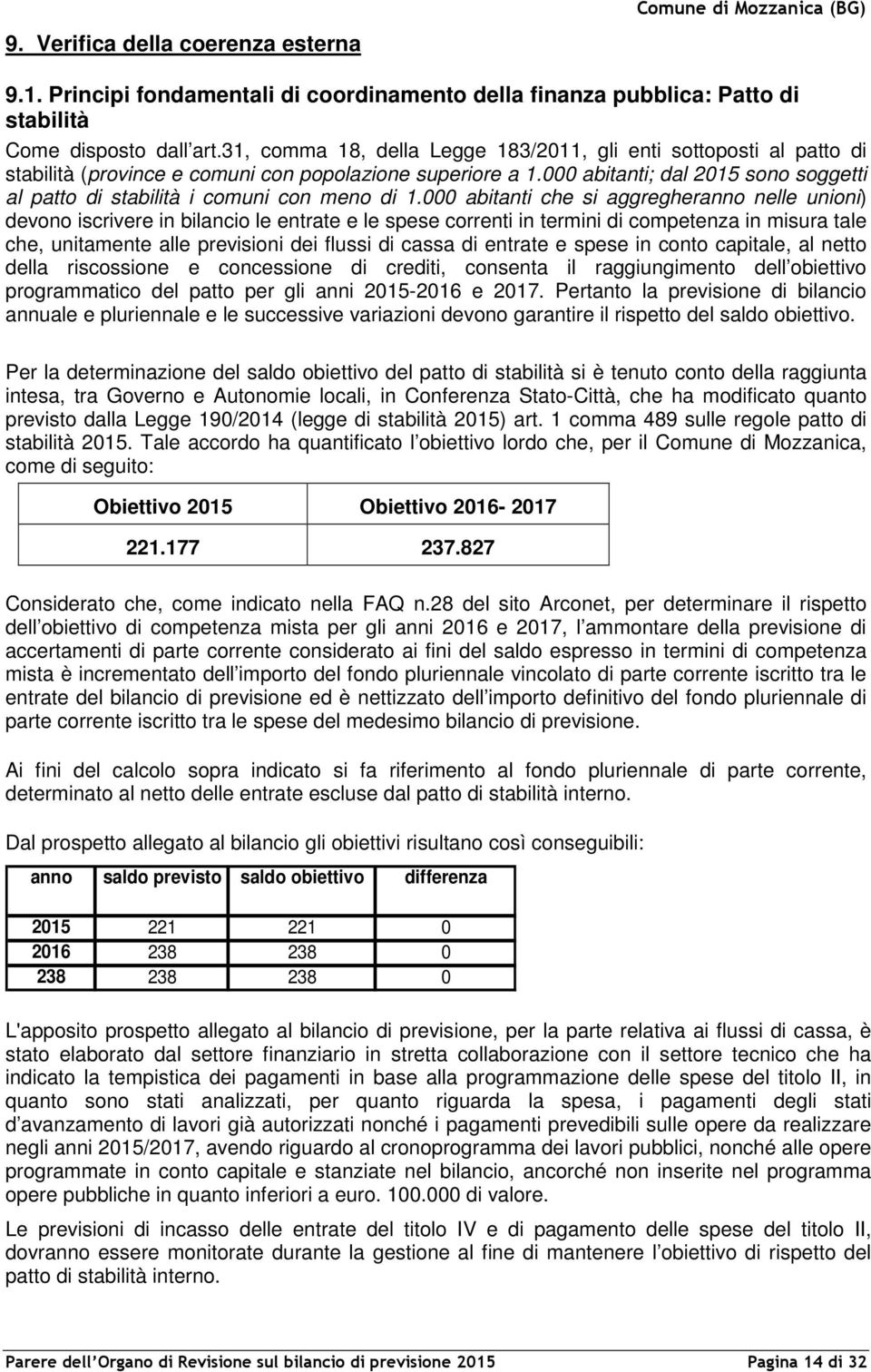 000 abitanti; dal 2015 sono soggetti al patto di stabilità i comuni con meno di 1.