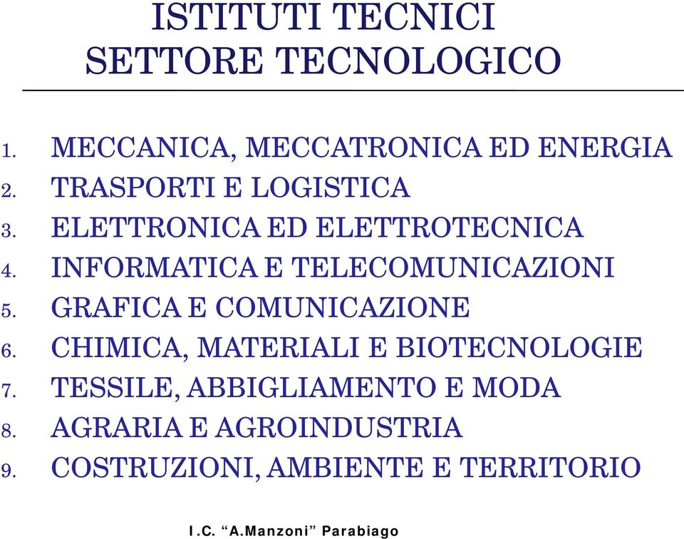 INFORMATICA E TELECOMUNICAZIONI 5. GRAFICA E COMUNICAZIONE 6.