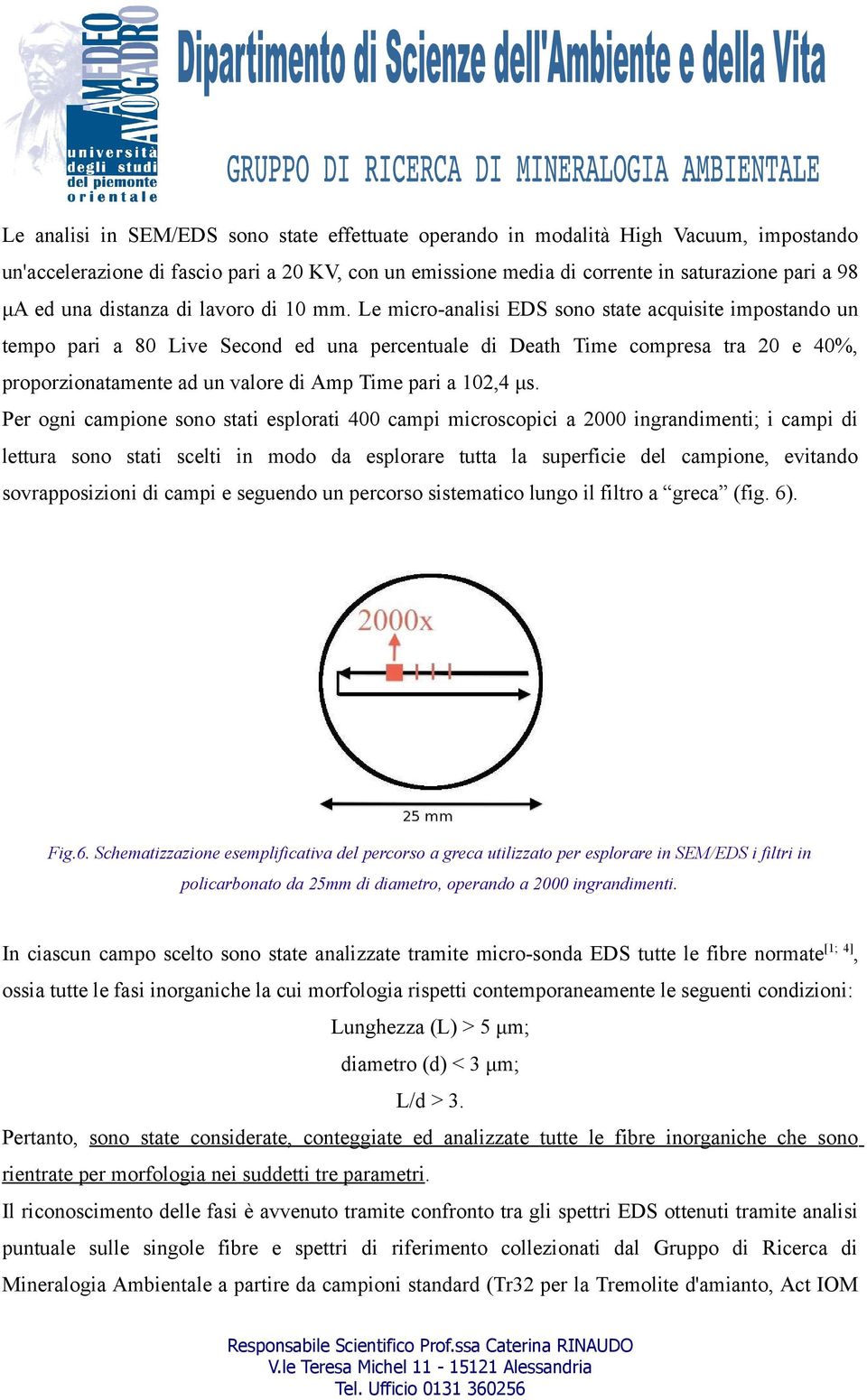 Le micro-analisi EDS sono state acquisite impostando un tempo pari a 80 Live Second ed una percentuale di Death Time compresa tra 20 e 40%, proporzionatamente ad un valore di Amp Time pari a 102,4 µs.