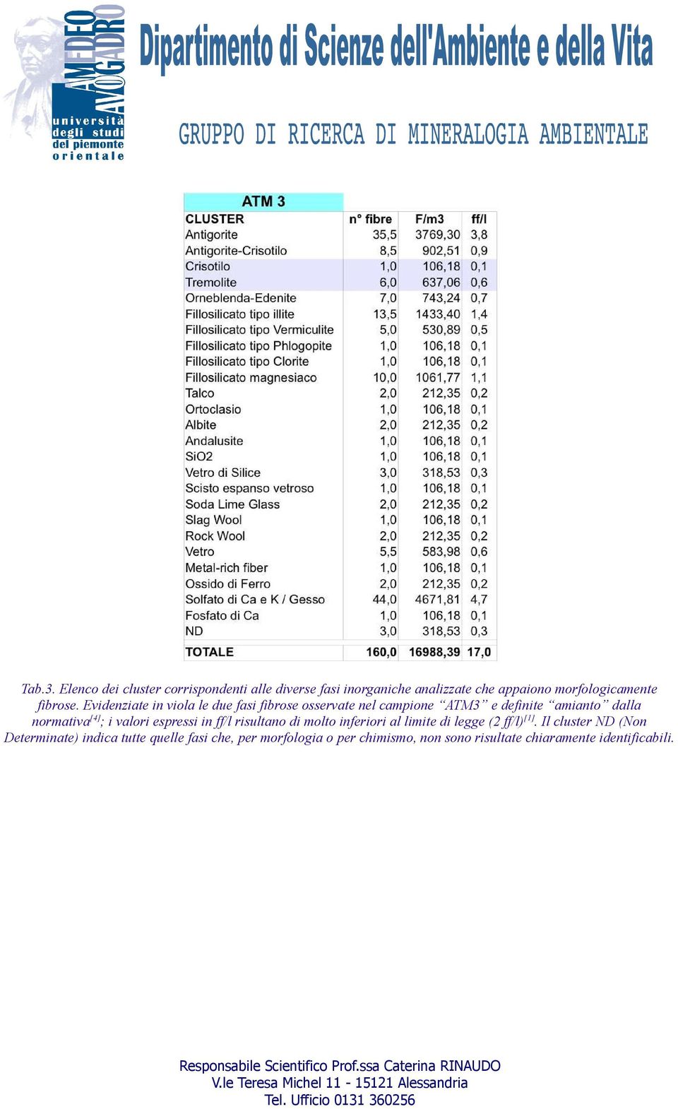 Evidenziate in viola le due fasi fibrose osservate nel campione ATM3 e definite amianto dalla normativa[4]; i