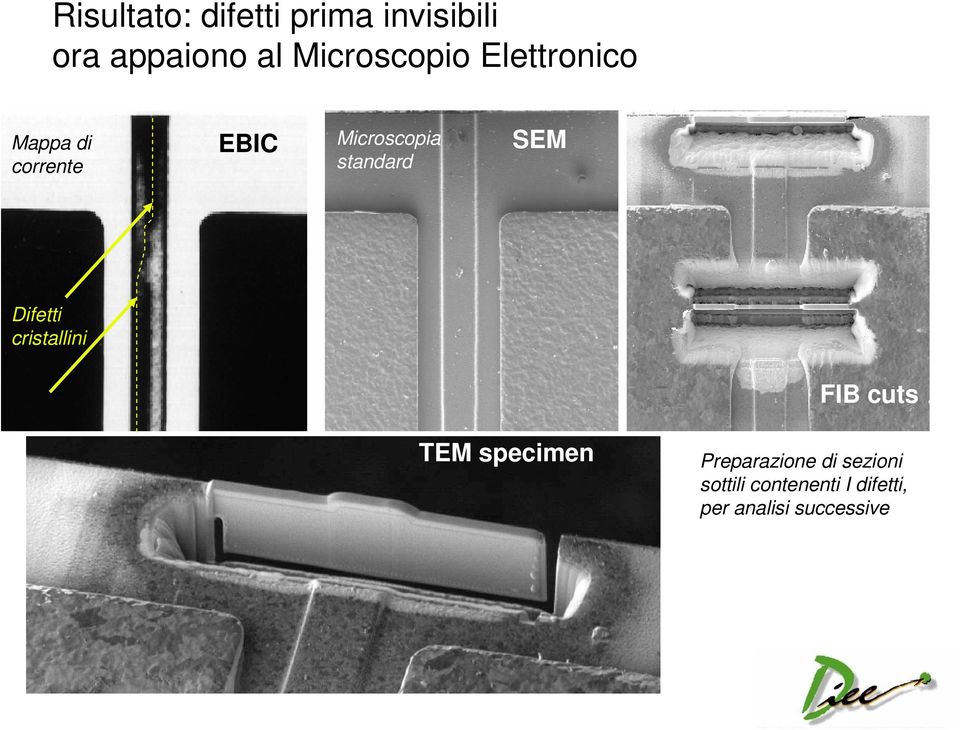 standard SEM Difetti cristallini FIB cuts TEM specimen