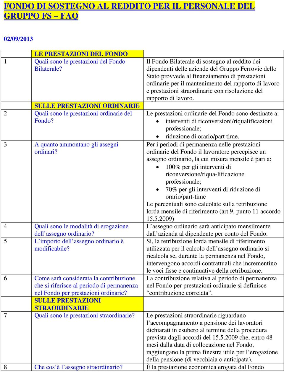 5 L importo dell assegno ordinario è modificabile? 6 Come sarà considerata la contribuzione che si riferisce al periodo di permanenza nel Fondo per prestazioni ordinarie?