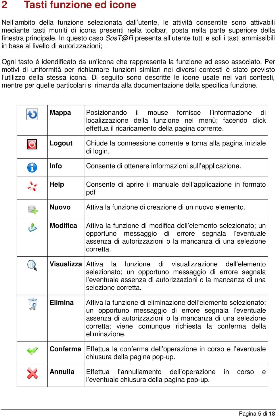 In questo caso SosT@R presenta all utente tutti e soli i tasti ammissibili in base al livello di autorizzazioni; Ogni tasto è idendificato da un icona che rappresenta la funzione ad esso associato.