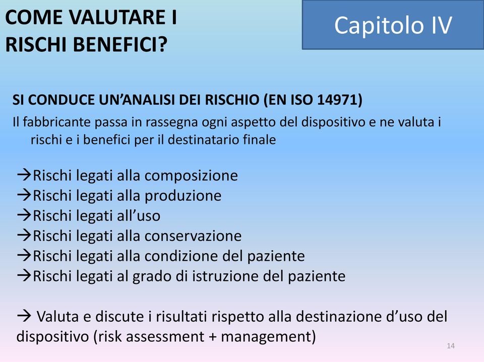 i rischi e i benefici per il destinatario finale Rischi legati alla composizione Rischi legati alla produzione Rischi legati all uso