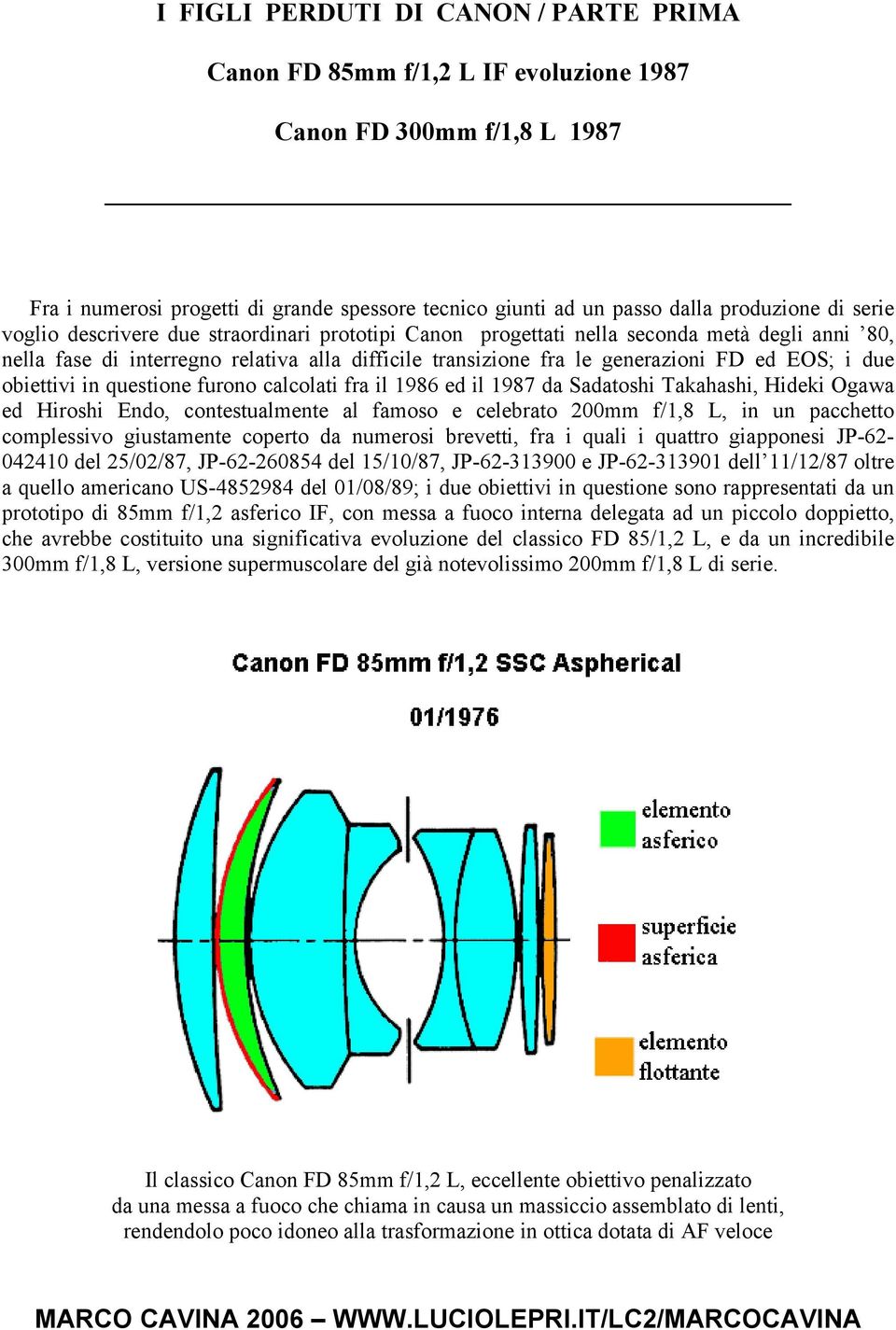 obiettivi in questione furono calcolati fra il 1986 ed il 1987 da Sadatoshi Takahashi, Hideki Ogawa ed Hiroshi Endo, contestualmente al famoso e celebrato 200mm f/1,8 L, in un pacchetto complessivo