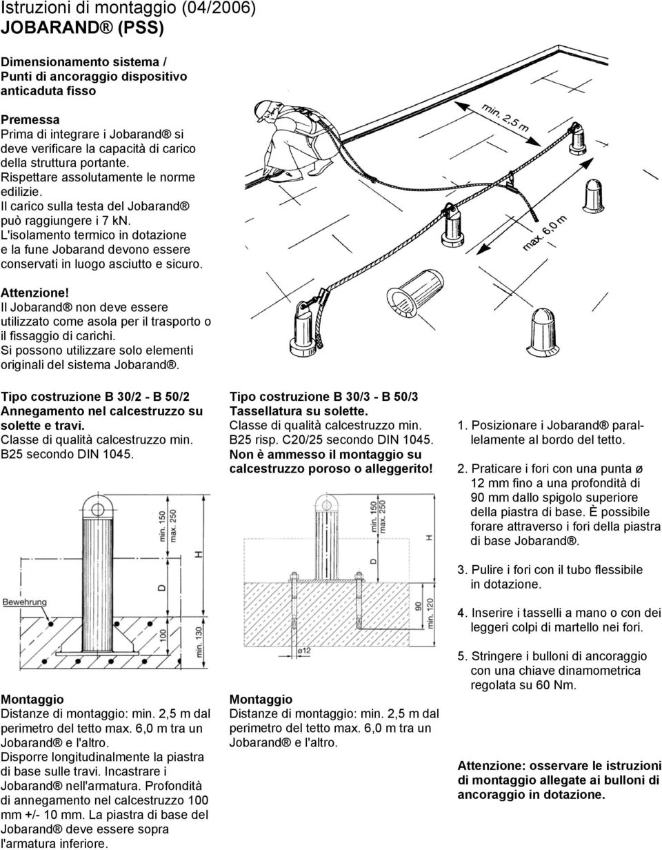 L'isolamento termico in dotazione e la fune Jobarand devono essere conservati in luogo asciutto e sicuro. Attenzione!