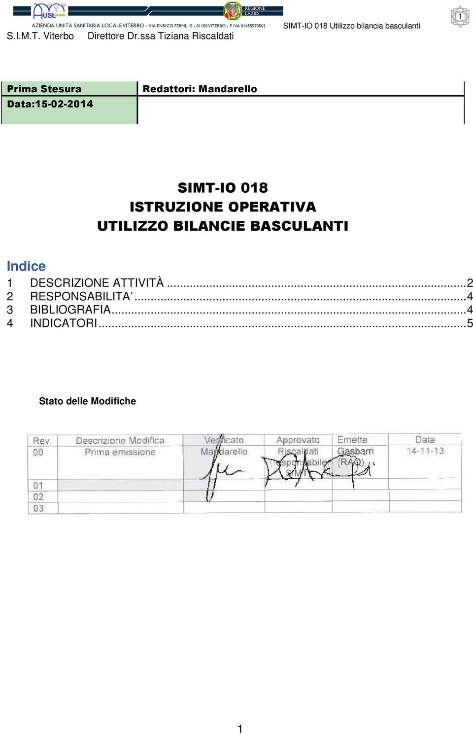 BASCULANTI Indice 1 DESCRIZIONE ATTIVITÀ.