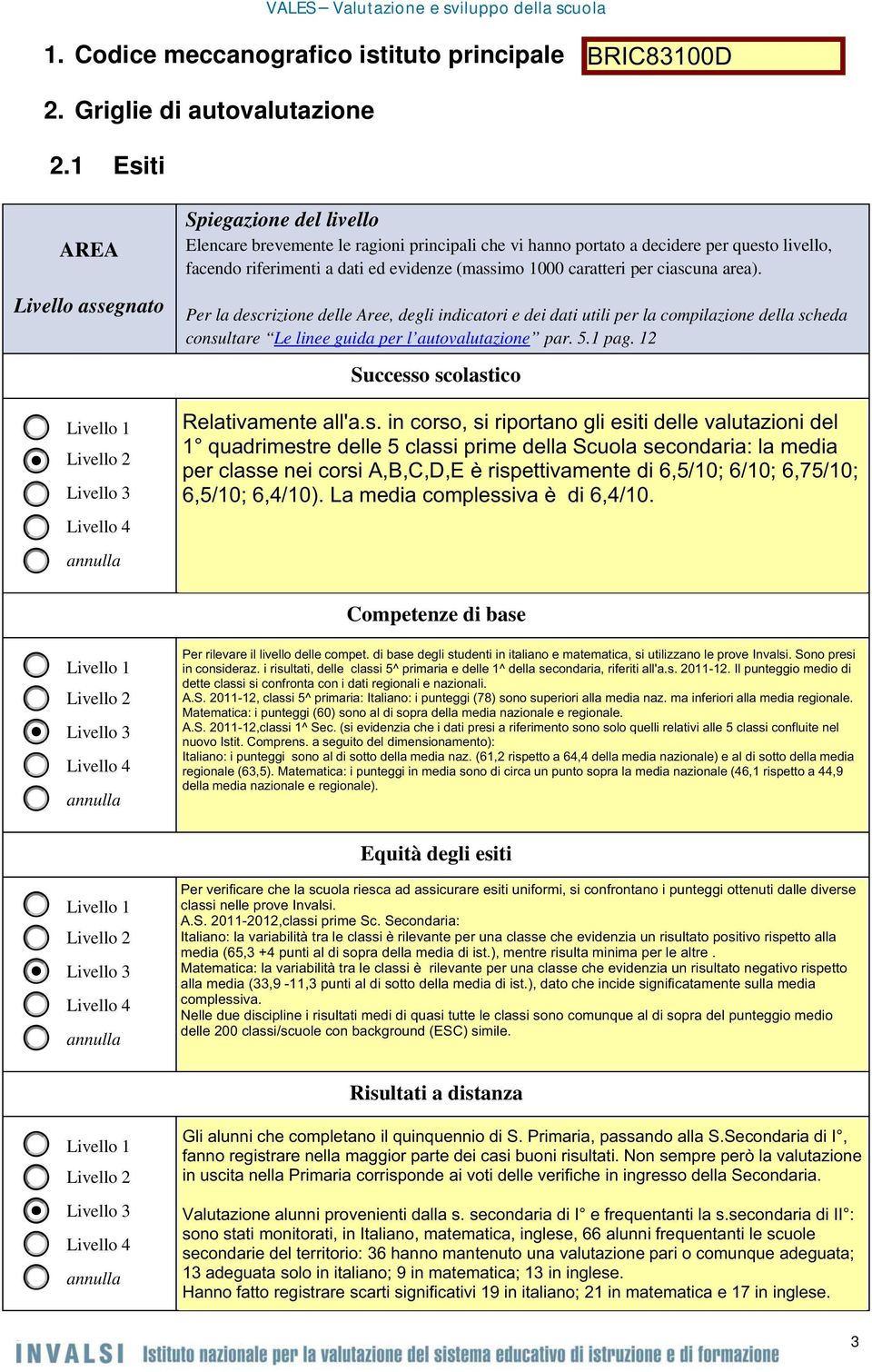 questo livello, facendo riferimenti a dati ed evidenze (massimo 1000 caratteri per ciascuna area).