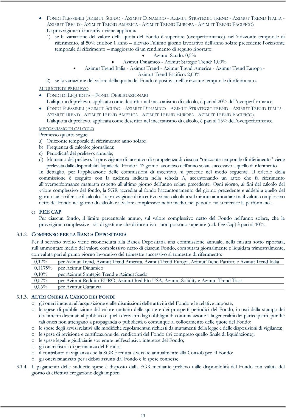 lavorativo dell anno solare precedente l orizzonte temporale di riferimento maggiorato di un rendimento di seguito riportato: Azimut Scudo: 0,5% Azimut Dinamico - Azimut Stategic Trend: 1,00% Azimut