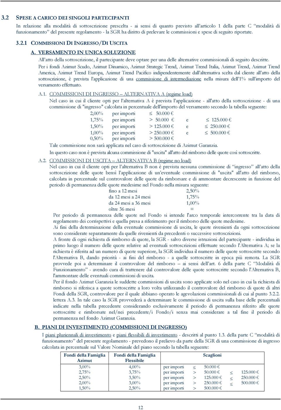 VERSAMENTO IN UNICA SOLUZIONE All atto della sottoscrizione, il partecipante deve optare per una delle alternative commissionali di seguito descritte.