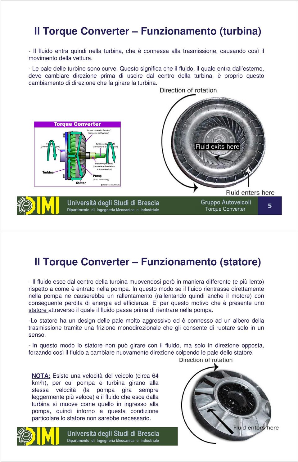 Intro Laboratorio Carsim 5 Il Funzionamento (statore) - Il fluido esce dal centro della turbina muovendosi però in maniera differente (e più lento) rispetto a come è entrato nella pompa.