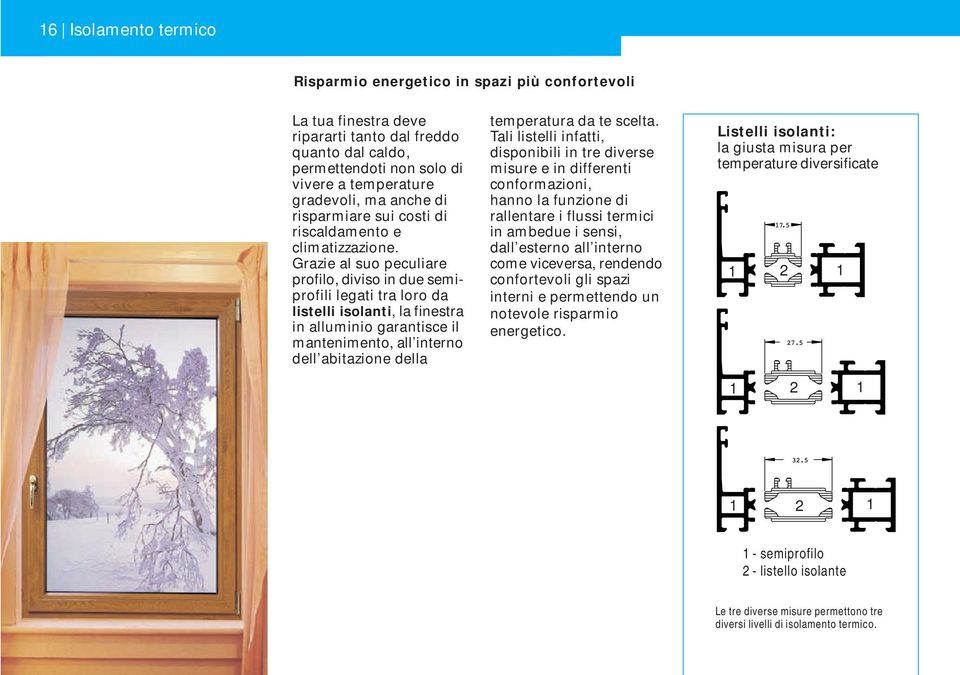 Grazie al suo peculiare profilo, diviso in due semiprofili legati tra loro da listelli isolanti, la finestra in alluminio garantisce il mantenimento, all interno dell abitazione della temperatura da