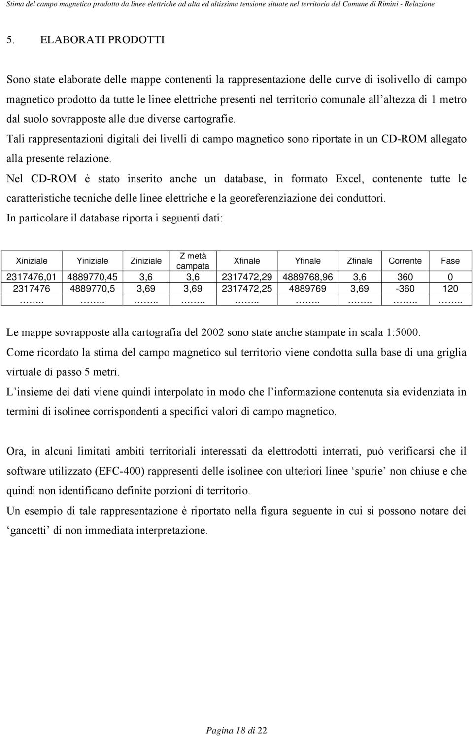 Tali rappresentazioni digitali dei livelli di campo magnetico sono riportate in un CD-ROM allegato alla presente relazione.