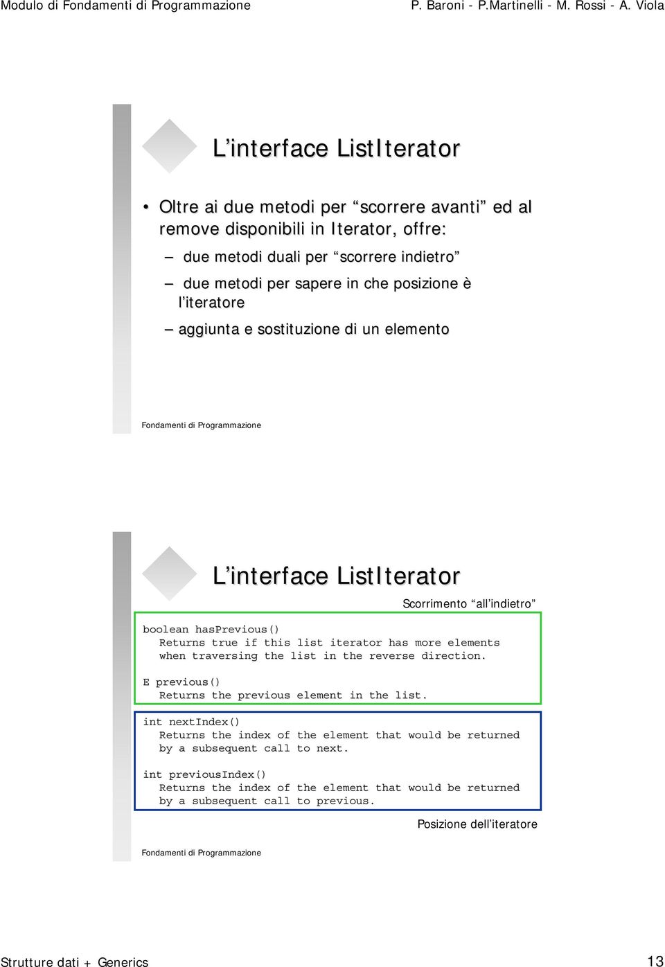 list in the reverse direction. E previous() Returns the previous element in the list.