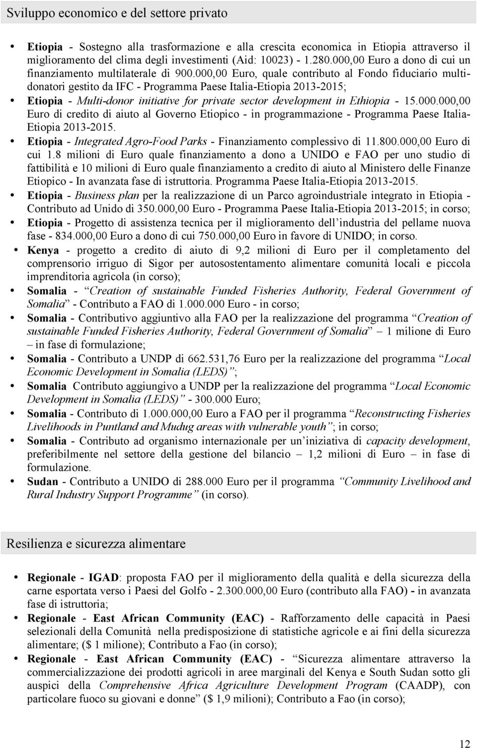 000,00 Euro, quale contributo al Fondo fiduciario multidonatori gestito da IFC - Programma Paese Italia-Etiopia 2013-2015; Etiopia - Multi-donor initiative for private sector development in Ethiopia