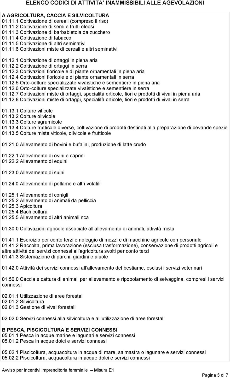 12.3 Coltivazioni floricole e di piante ornamentali in piena aria 01.12.4 Coltivazioni floricole e di piante ornamentali in serra 01.12.5 Orto-colture specializzate vivaistiche e sementiere in piena aria 01.