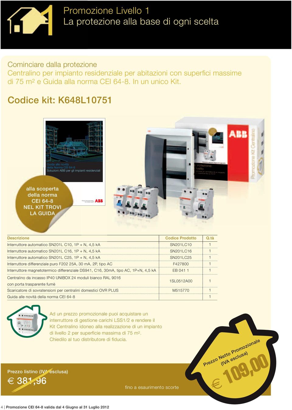 Codice kit: K648L10751 Guida alle novità della Norma CEI 64-8 Soluzioni ABB per gli impianti residenziali alla scoperta della norma CEI 64-8 NEL KIT TROVI LA GUIDA Descrizione Codice Prodotto Q.