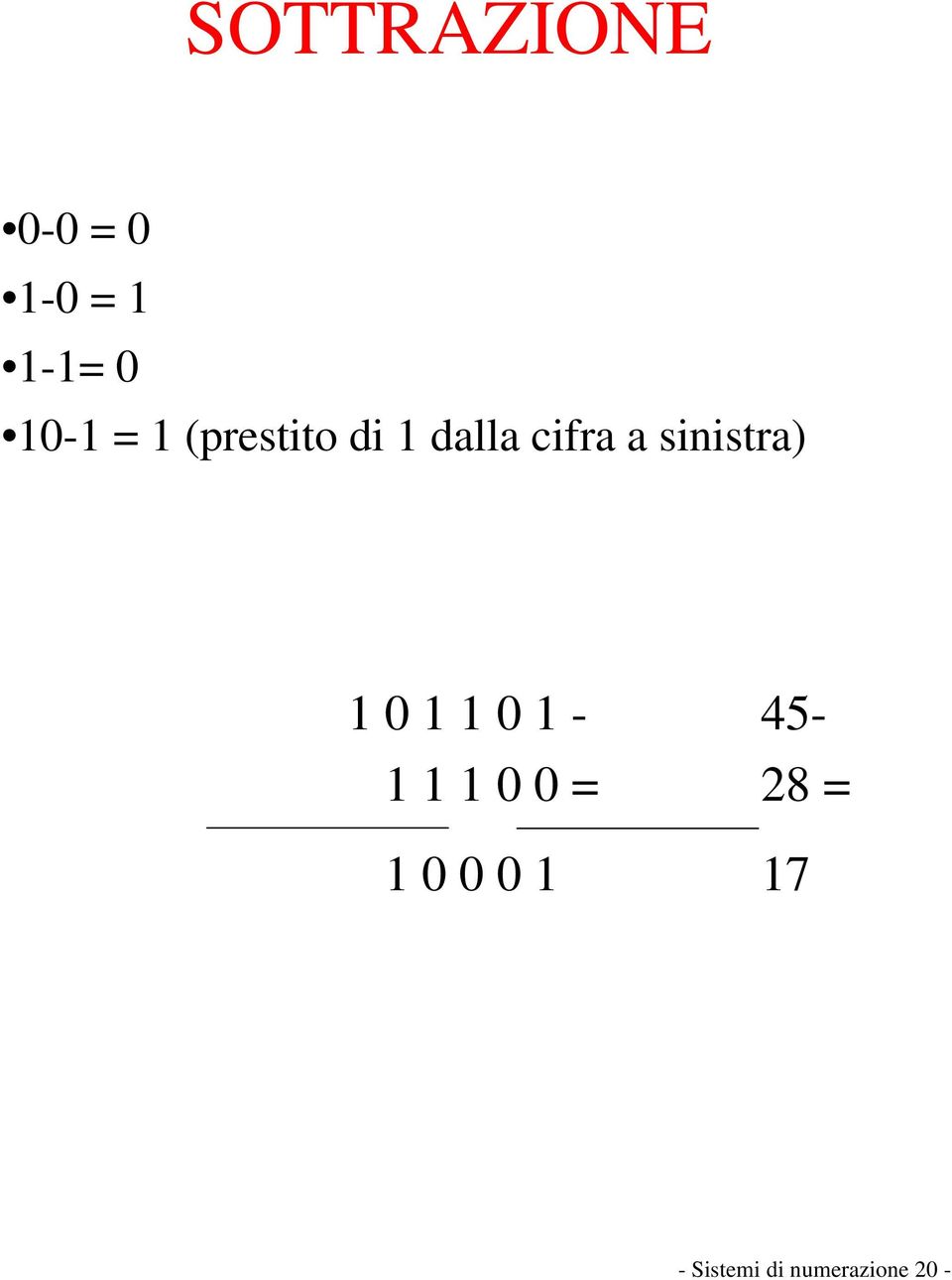 = 1 (prestito di 1 dalla cifra a