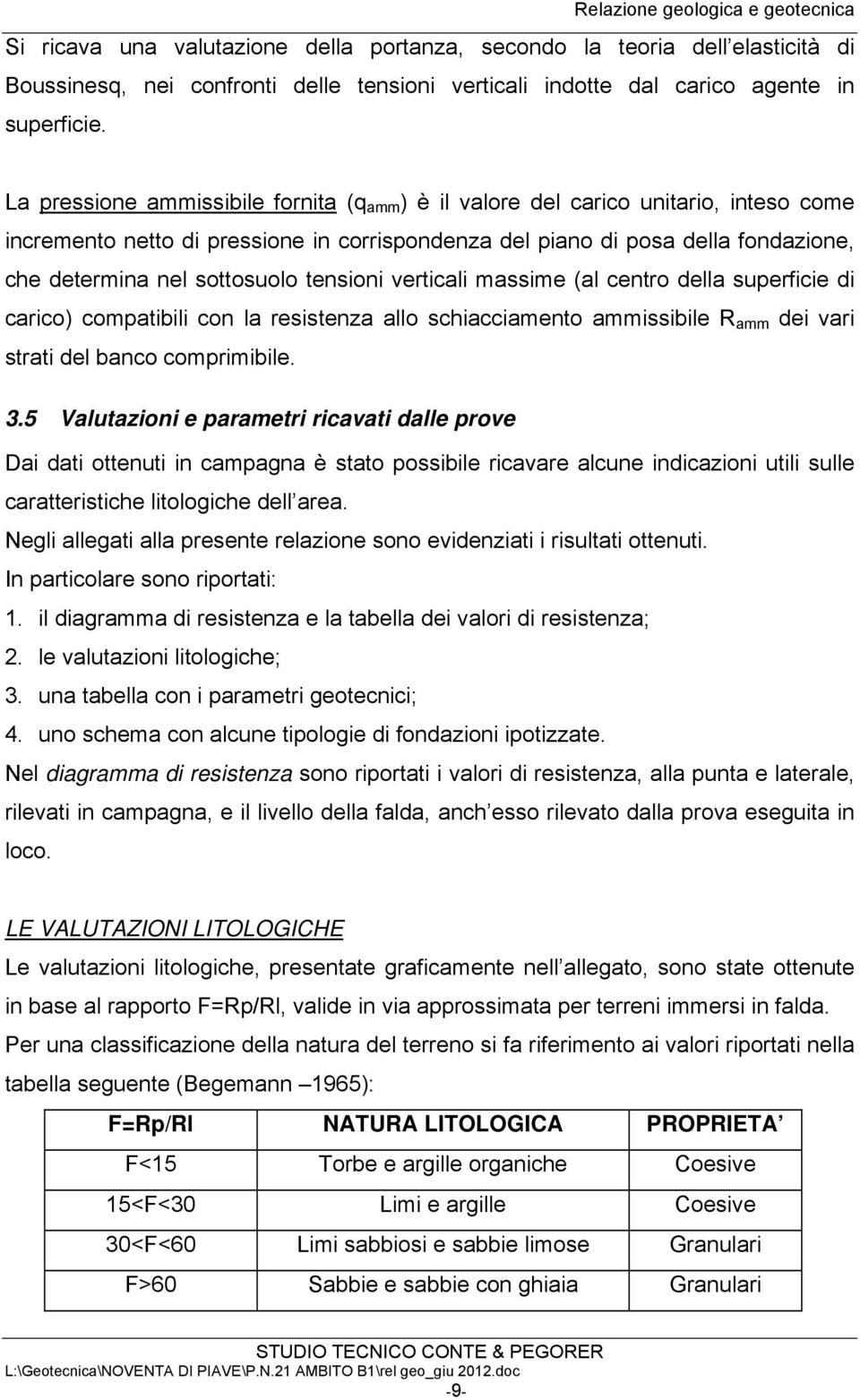 tensioni verticali massime (al centro della superficie di carico) compatibili con la resistenza allo schiacciamento ammissibile R amm dei vari strati del banco comprimibile. 3.