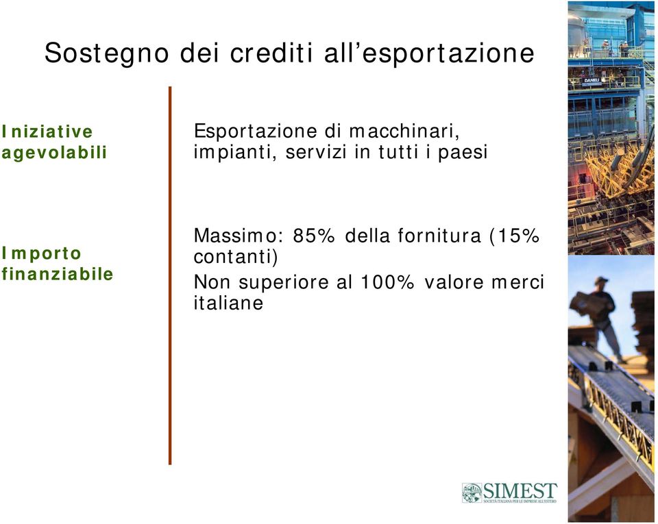 in tutti i paesi Importo finanziabile Massimo: 85% della