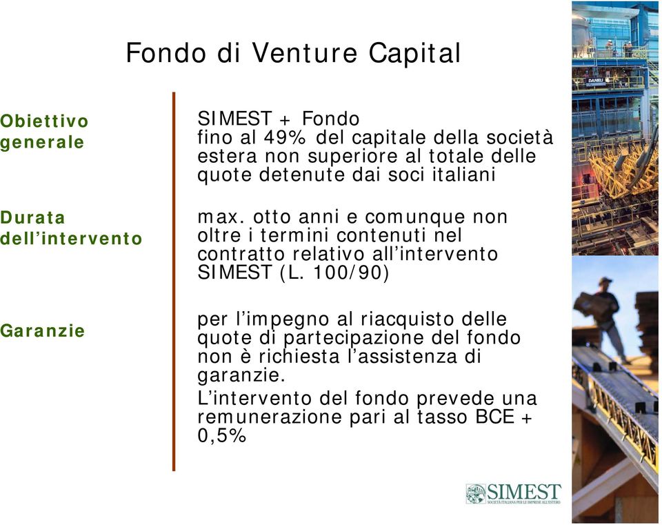 otto anni e comunque non oltre i termini contenuti nel contratto relativo all intervento SIMEST (L.