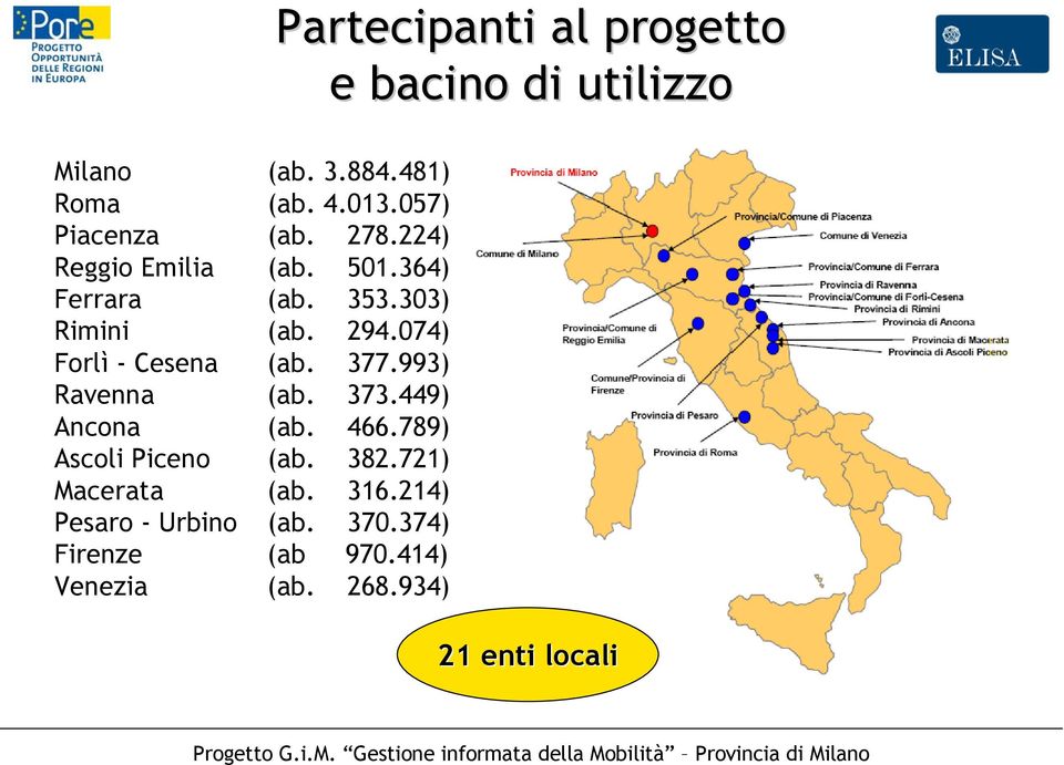 449) Ancona (ab. 466.789) Ascoli Piceno (ab. 382.721) Macerata (ab. 316.214) Pesaro - Urbino (ab.