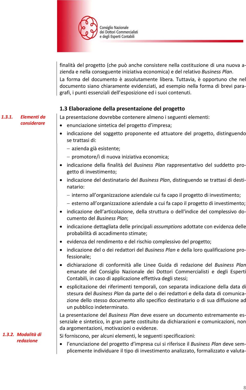 Tuttavia, è opportuno che nel documento siano chiaramente evidenziati, ad esempio nella forma di brevi paragrafi, i punti essenziali dell esposizione ed i suoi contenuti. 1.3.1. Elementi da 1.3.2.