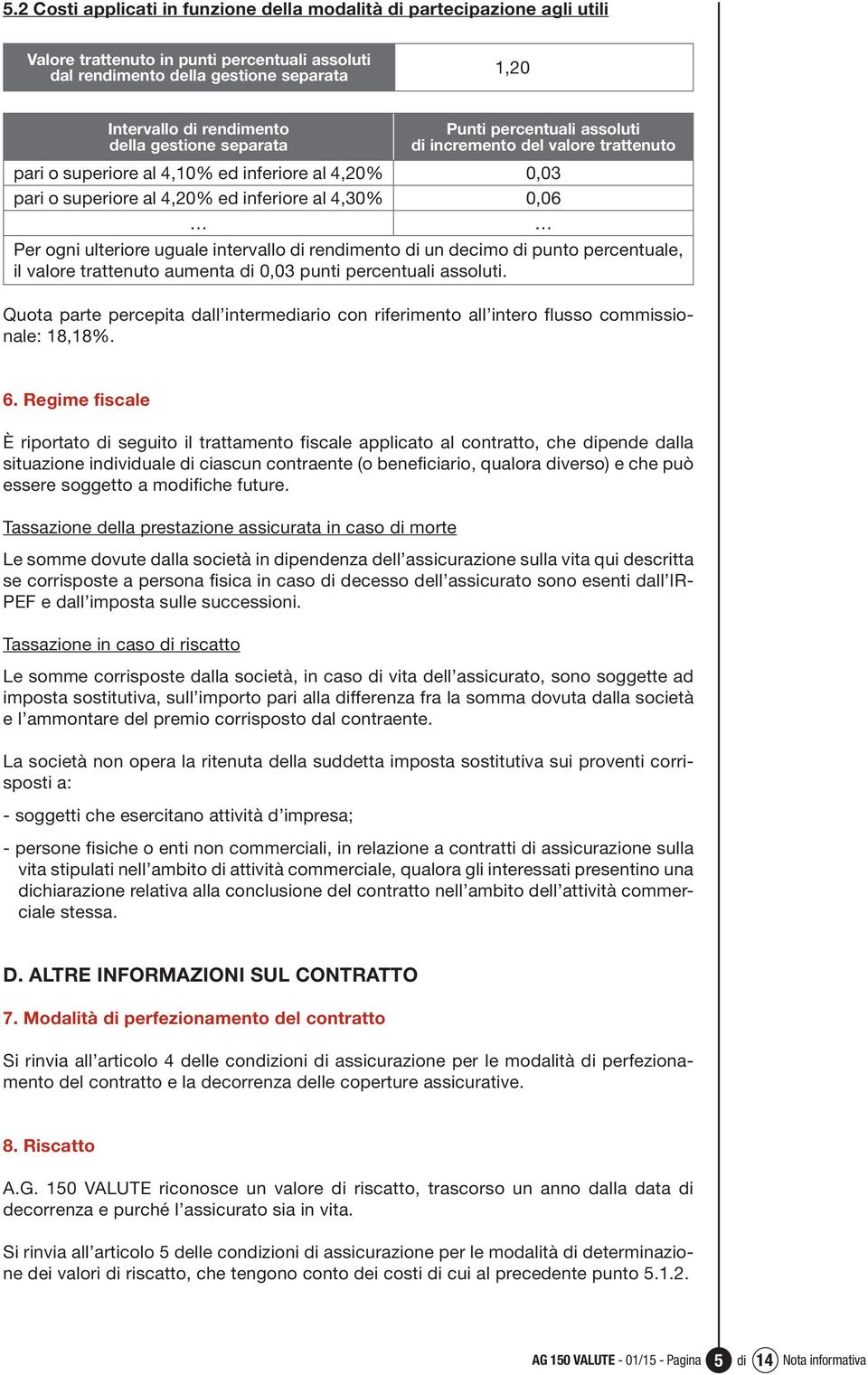 ulteriore uguale intervallo di rendimento di un decimo di punto percentuale, il valore trattenuto aumenta di 0,03 punti percentuali assoluti.