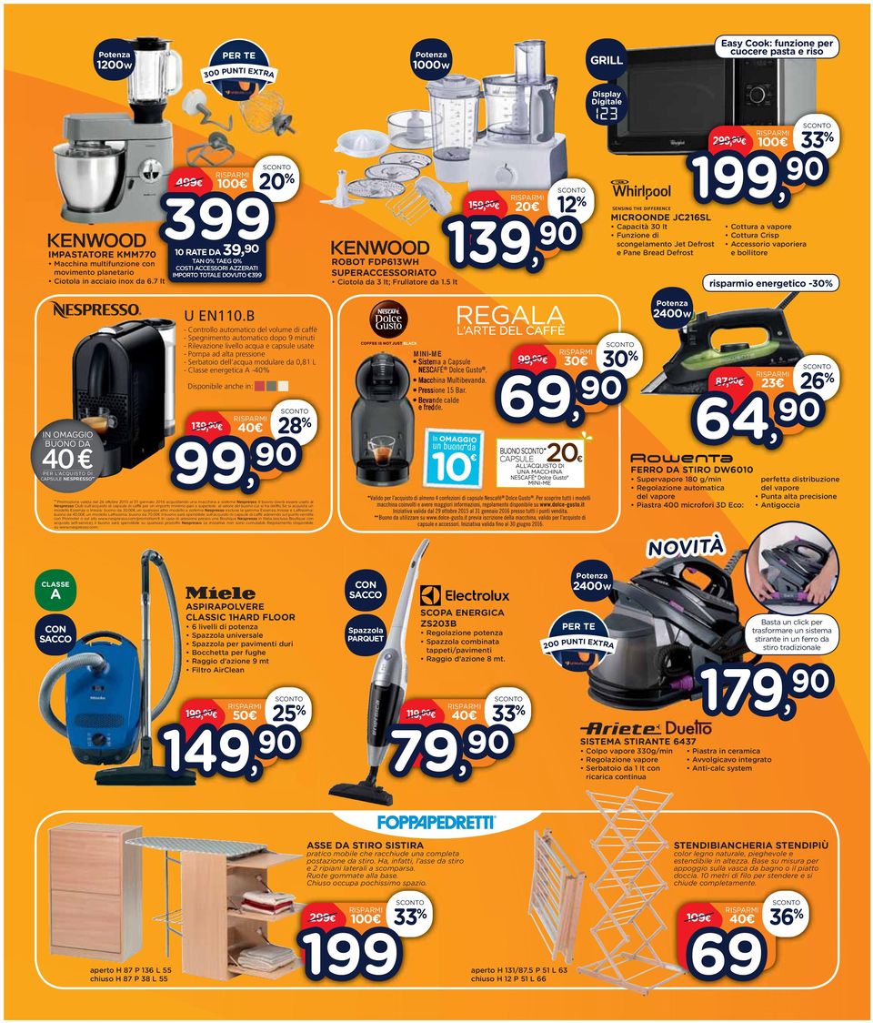 7 lt 159,90 39,90 ROBOT FDP613WH SUPERCCESSORITO IMPORTO TOTLE DOVUTO 399 20 33% 90, 100 12 % MICROONDE JC216SL C216SL 139 90, Capacità 30 lt Funzione di scongelamento Jet Defrost e Pane Bread