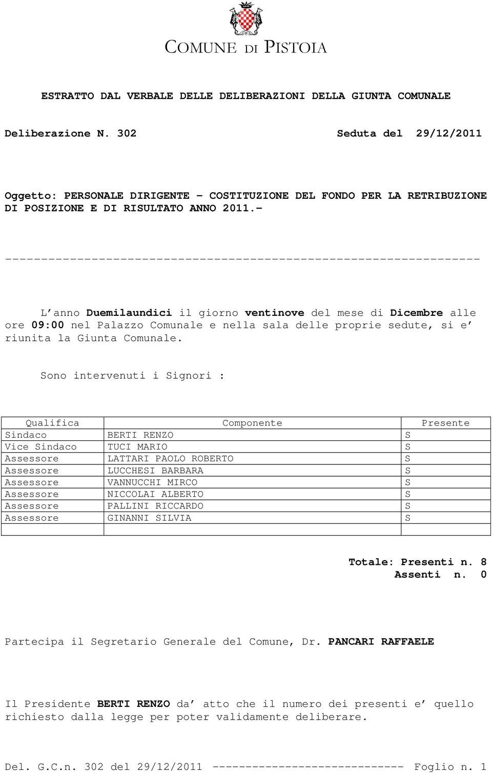 - ------------------------------------------------------------------ L anno Duemilaundici il giorno ventinove del mese di Dicembre alle ore 09:00 nel Palazzo Comunale e nella sala delle proprie