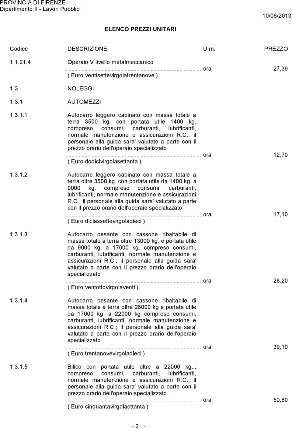 con portata utile da 1400 kg. a 9000 kg. compreso consumi, carburanti, lubrificanti, normale manutenzione e assicurazioni R.C.