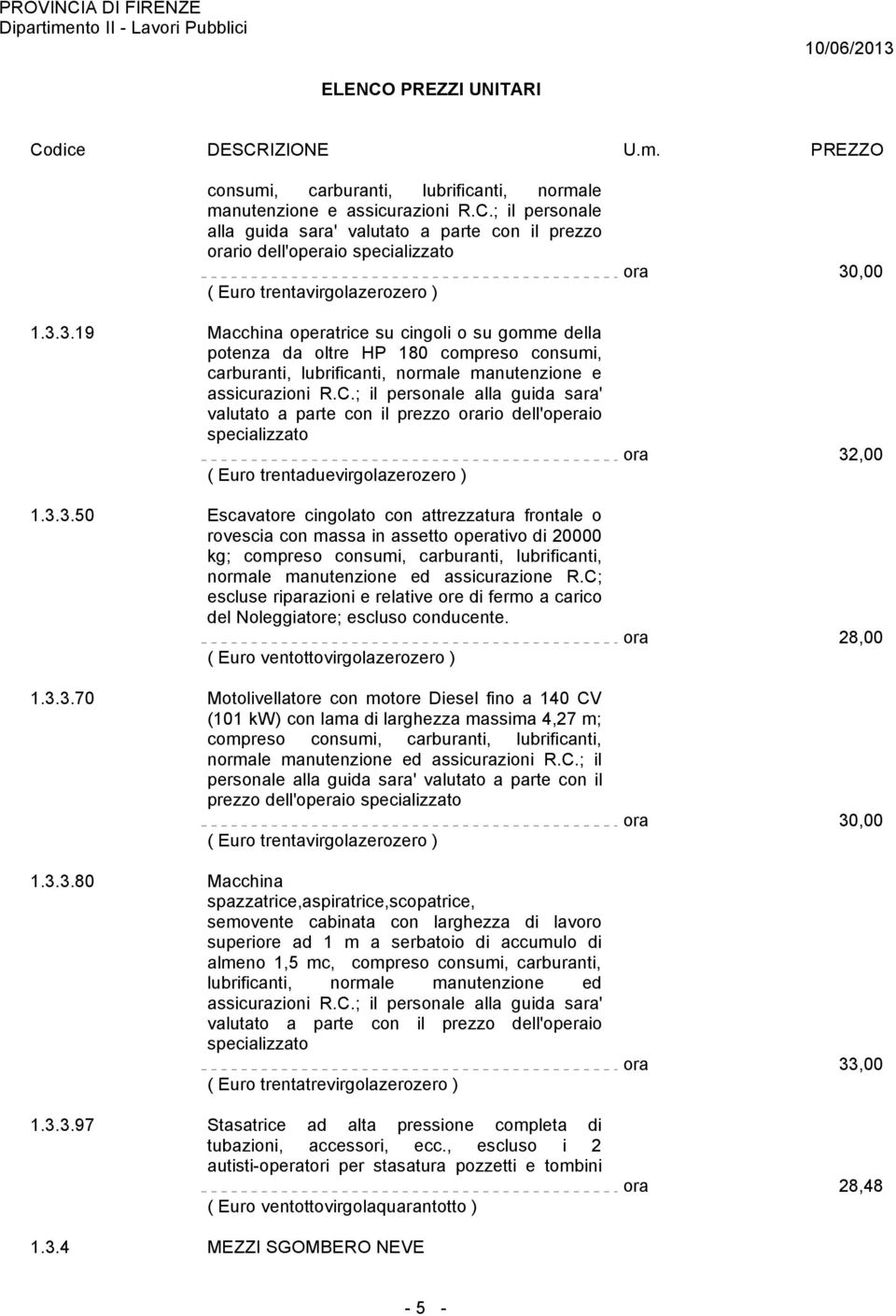 Euro trentaduevirgolazerozero ) 1.3.3.50 Escavatore cingolato con attrezzatura frontale o rovescia con massa in assetto operativo di 20000 kg; normale manutenzione ed assicurazione R.