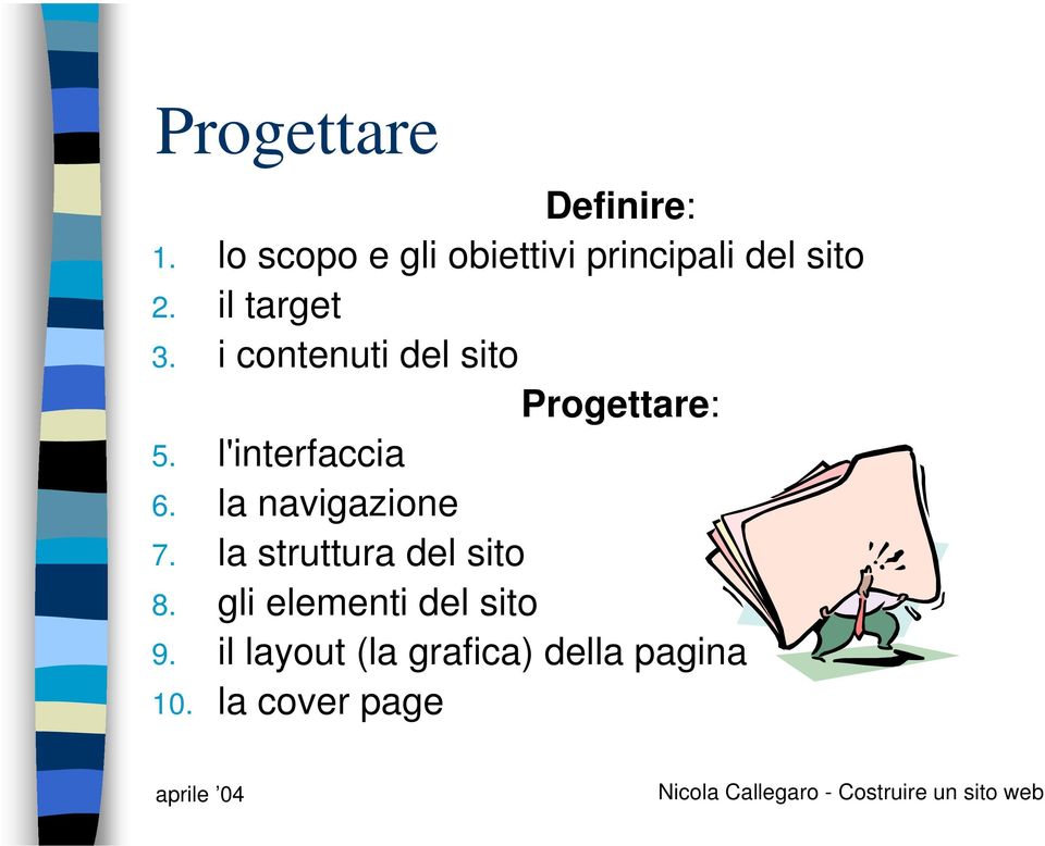 i contenuti del sito Progettare: 5. l'interfaccia 6.