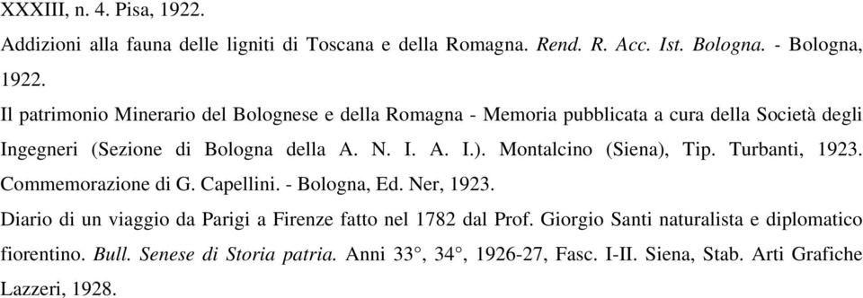 Montalcino (Siena), Tip. Turbanti, 1923. Commemorazione di G. Capellini. - Bologna, Ed. Ner, 1923.