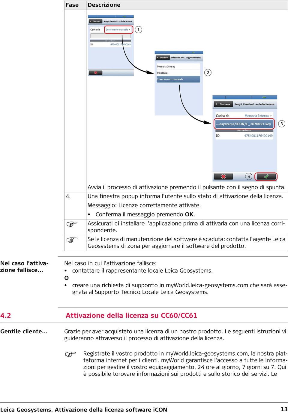 Se la licenza di manutenzione del software è scaduta: contatta l'agente Leica Geosystems di zona per aggiornare il software del prodotto. Nel caso l'attivazione fallisce.