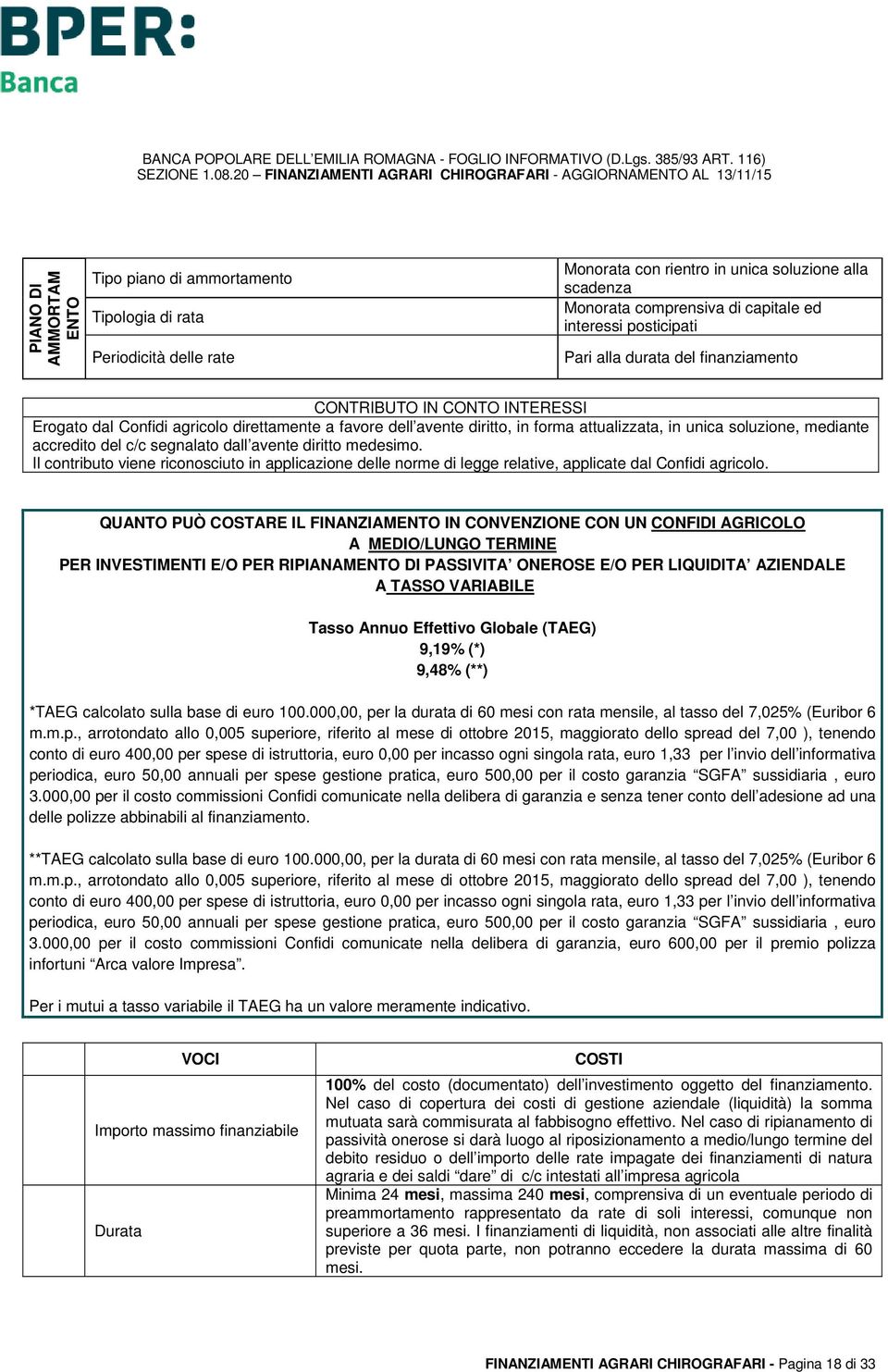 mediante accredito del c/c segnalato dall avente diritto medesimo. Il contributo viene riconosciuto in applicazione delle norme di legge relative, applicate dal Confidi agricolo.