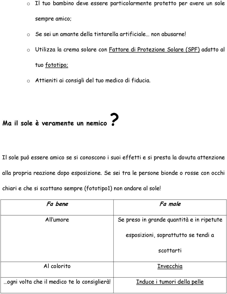 Il sole può essere amico se si conoscono i suoi effetti e si presta la dovuta attenzione alla propria reazione dopo esposizione.