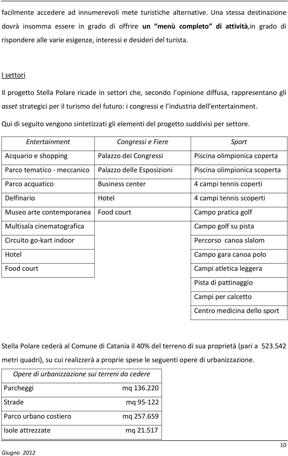 I settori Il progetto Stella Polare ricade in settori che, secondo l opinione diffusa, rappresentano gli asset strategici per il turismo del futuro: i congressi e l industria dell entertainment.