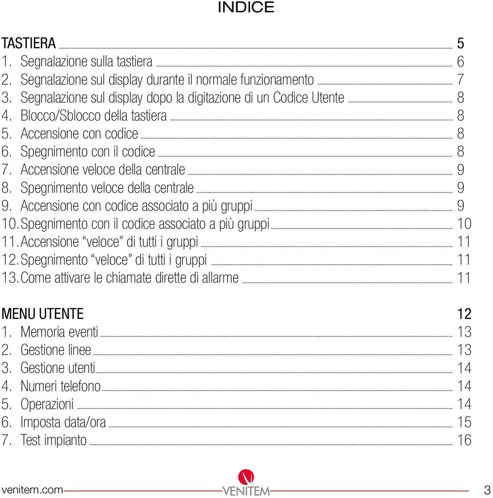 Accensione con codice associato a più gruppi 10. Spegnimento con il codice associato a più gruppi 11. Accensione veloce di tutti i gruppi 12. Spegnimento veloce di tutti i gruppi 13.