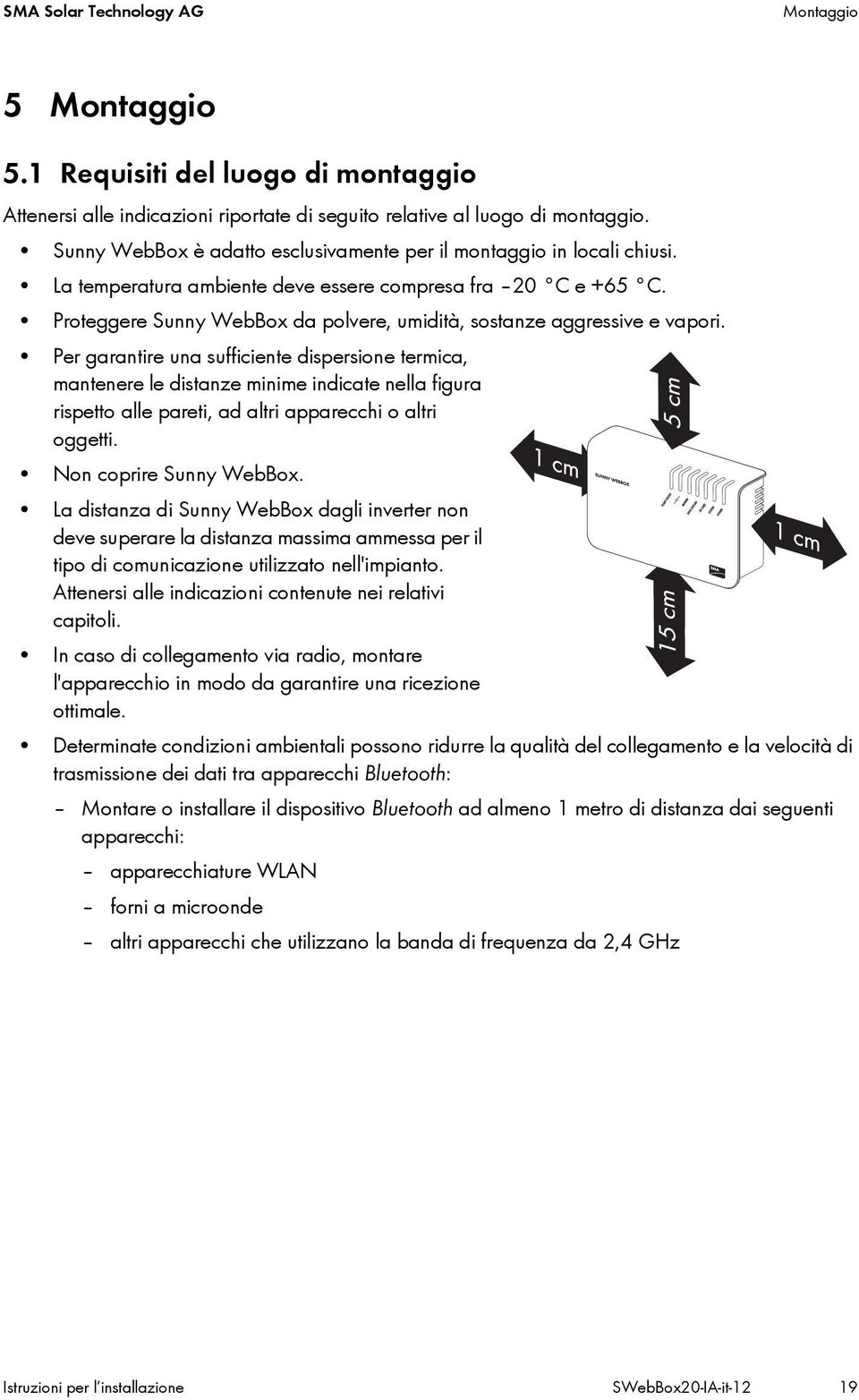 Proteggere Sunny WebBox da polvere, umidità, sostanze aggressive e vapori.