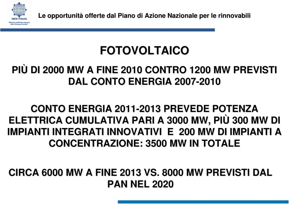 A 3000 MW, PIÙ 300 MW DI IMPIANTI INTEGRATI INNOVATIVI E 200 MW DI IMPIANTI A