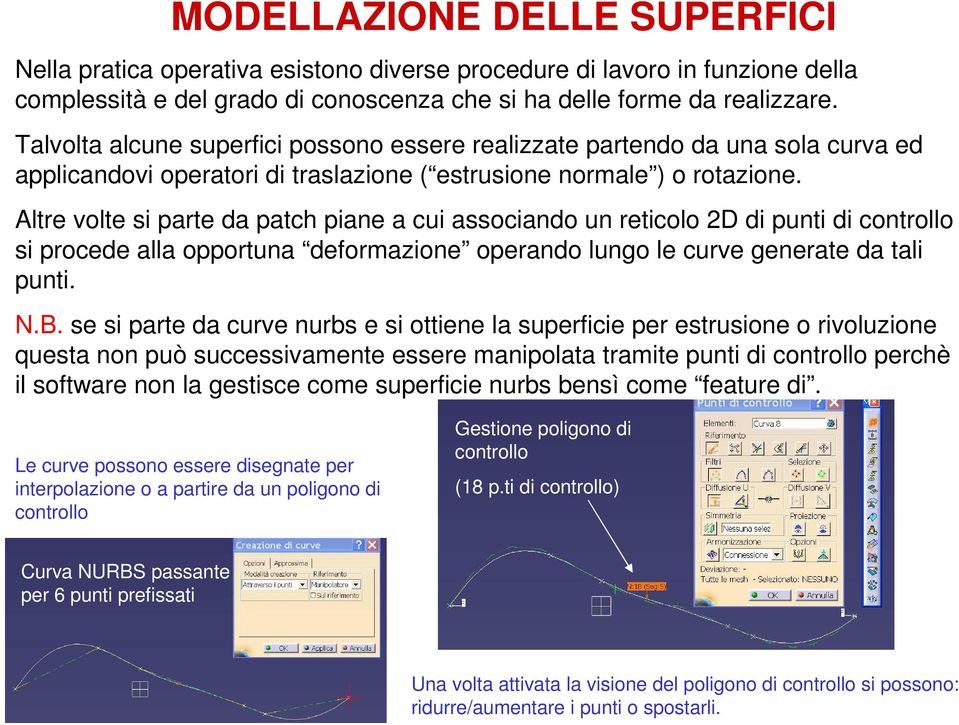 Altre volte si parte da patch piane a cui associando un reticolo 2D di punti di controllo si procede alla opportuna deformazione operando lungo le curve generate da tali punti. N.B.