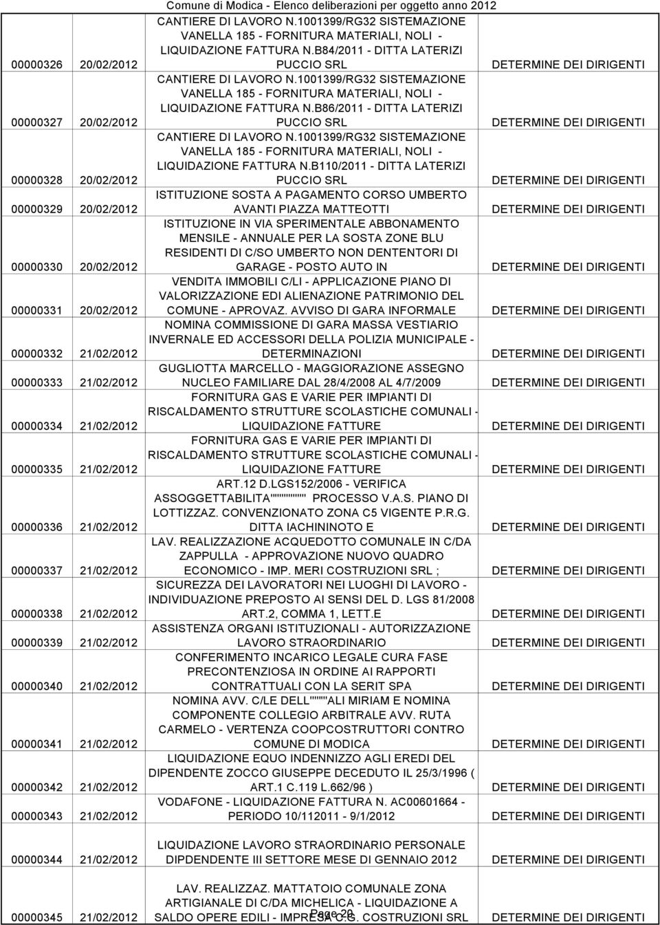 1001399/RG32 SISTEMAZIONE VANELLA 185 - FORNITURA MATERIALI, NOLI - LIQUIDAZIONE FATTURA N.B84/2011 - DITTA LATERIZI PUCCIO SRL CANTIERE DI LAVORO N.