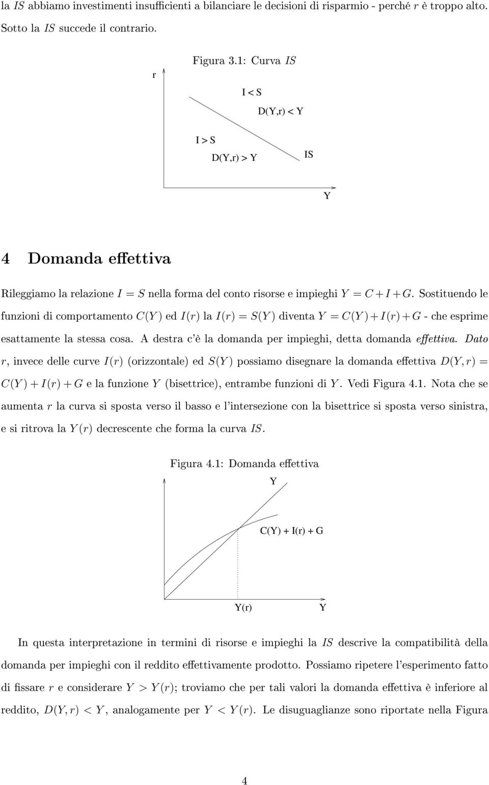 Sostituendo le funzioni di comportamento C( ) ed I(r) la I(r) = S( ) diventa = C( ) + I(r) + G - che esprime esattamente la stessa cosa. A destra c'è la domanda per impieghi, detta domanda eettiva.