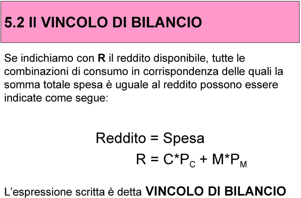 totale spesa è uguale al reddito possono essere indicate come segue: