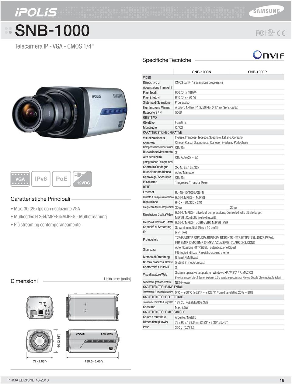 2, 50IRE), 0,17 lux (Sens-up 8x) 50dB Fixed i ris C / CS CARATTERISTICHE OPERATIVE Visualizzazione su Schermo Compensazione Controluce Rilevazione Movimento Alta sensibilità (Integrazione Fotogrammi)